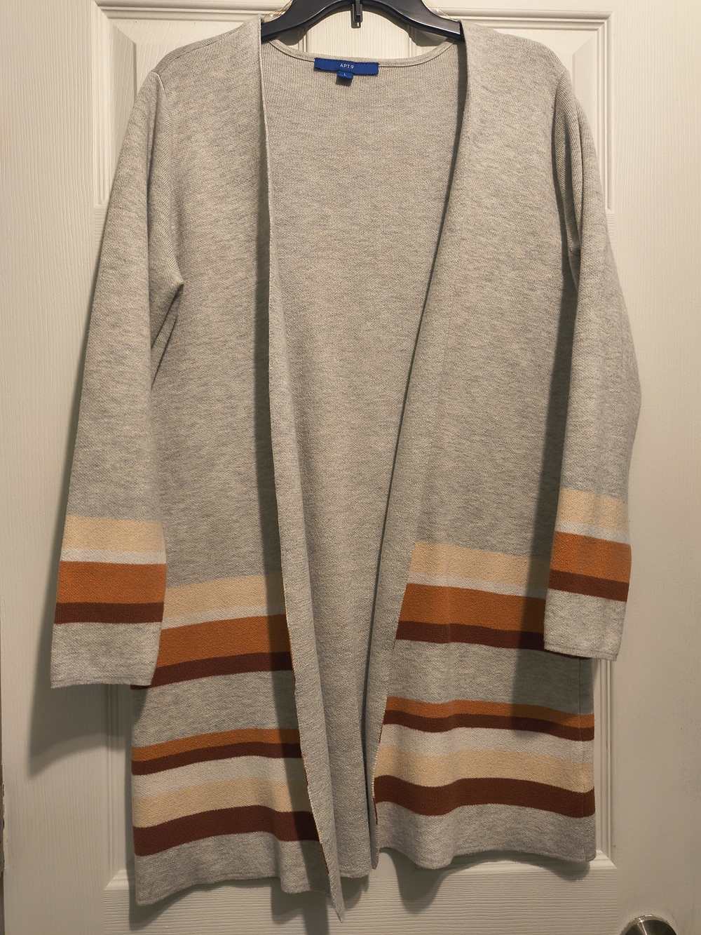 Apt. 9 Light Gray Open Cardigan with Warm Striped Hem